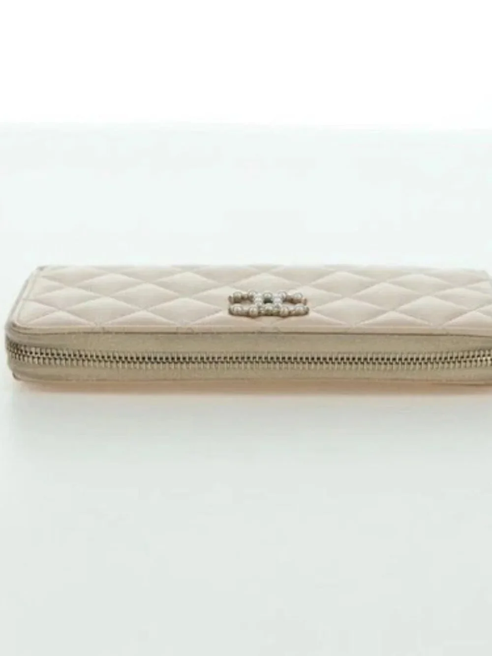 CHANEL Long Wallet Lamb Skin Beige Gold CC Auth 167178SAM